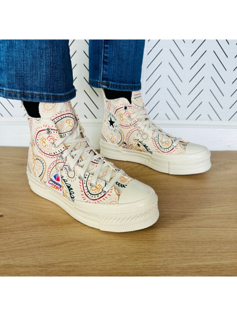 Converse Chuck 70 Plus Hi Platform Womens 9.5 Beige Paisley Floral Shoes A08172C